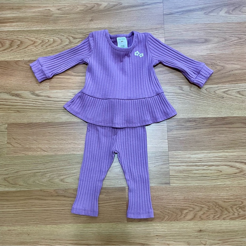Purple Ribbed Baby Outfit 6m